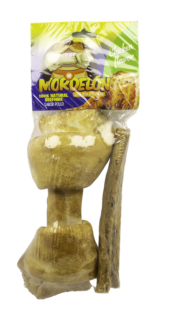 Mordelon 1 Hueso Grande y 2 Twist de Carnaza Pollo
