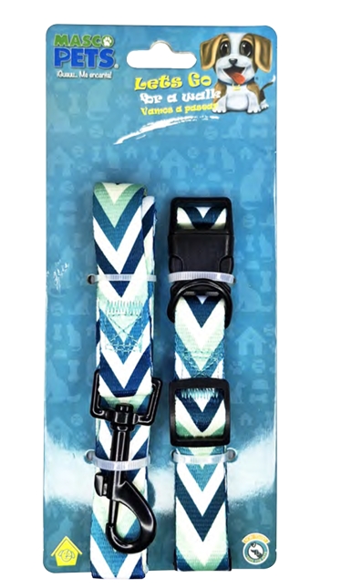 Collar y Correa Print Azul 20-30*1 cm.