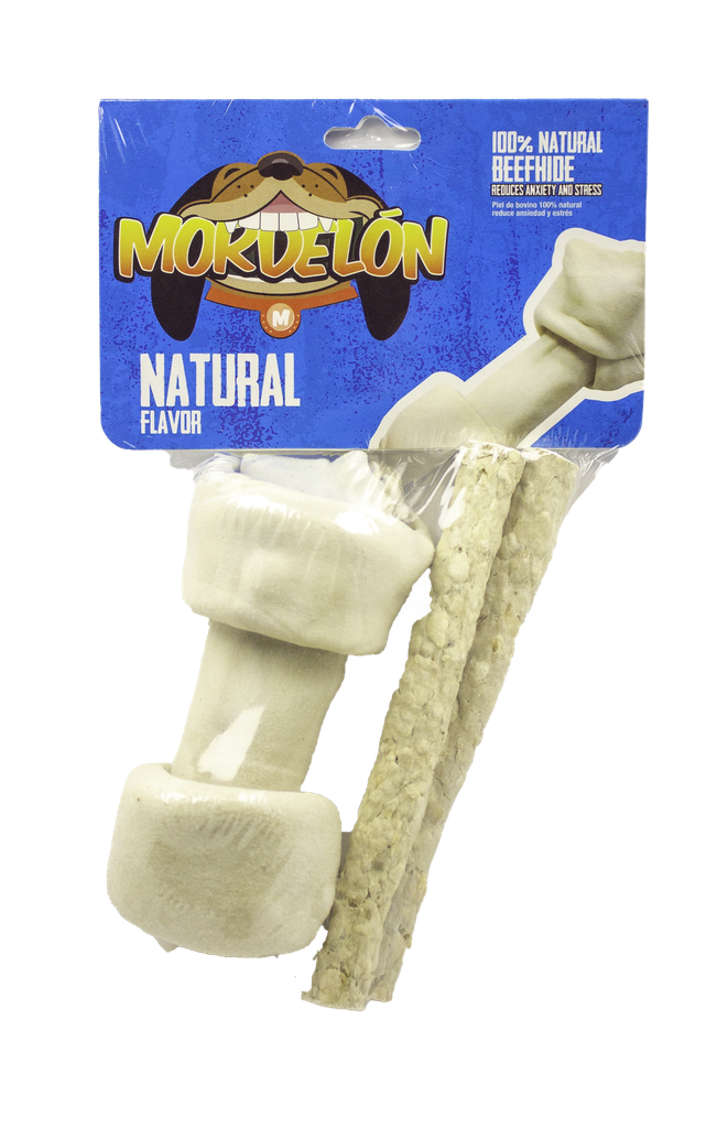 Mordelon 1 Hueso Pequeño y 2 Twist de Carnaza Natural