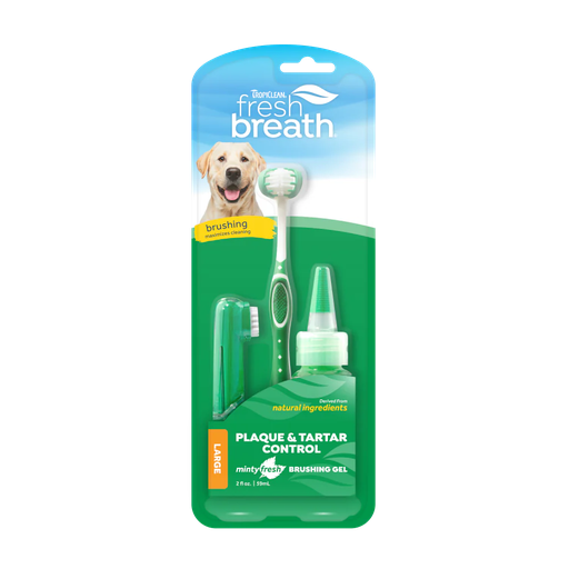[645095-001299] Kit Aliento Fresco Control de Sarro y Placa Perro (Cepillo+Dedal+Gel) (Large)